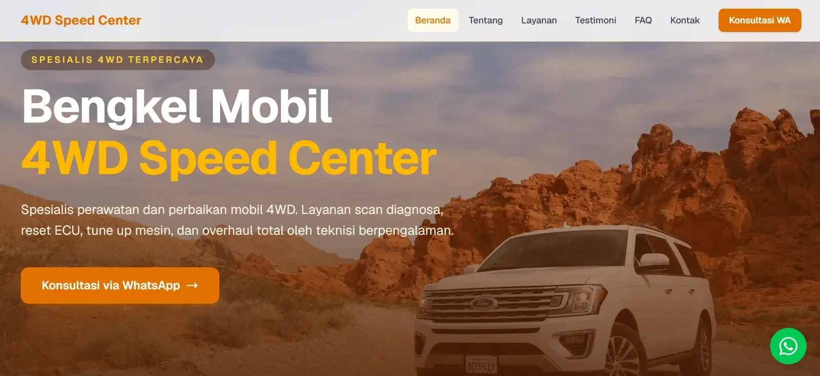 Halaman beranda Website Bengkel Mobil