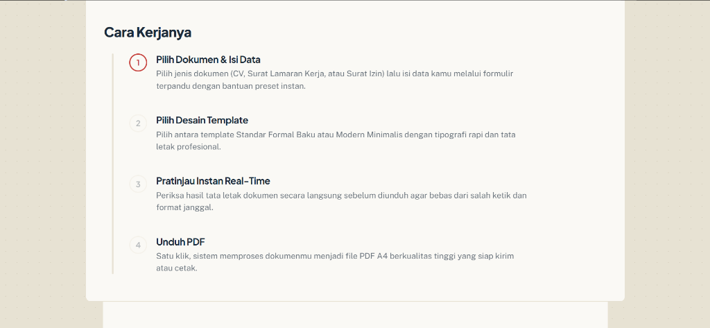 Tahapan alur kerja pembuatan dokumen BuatSurat
