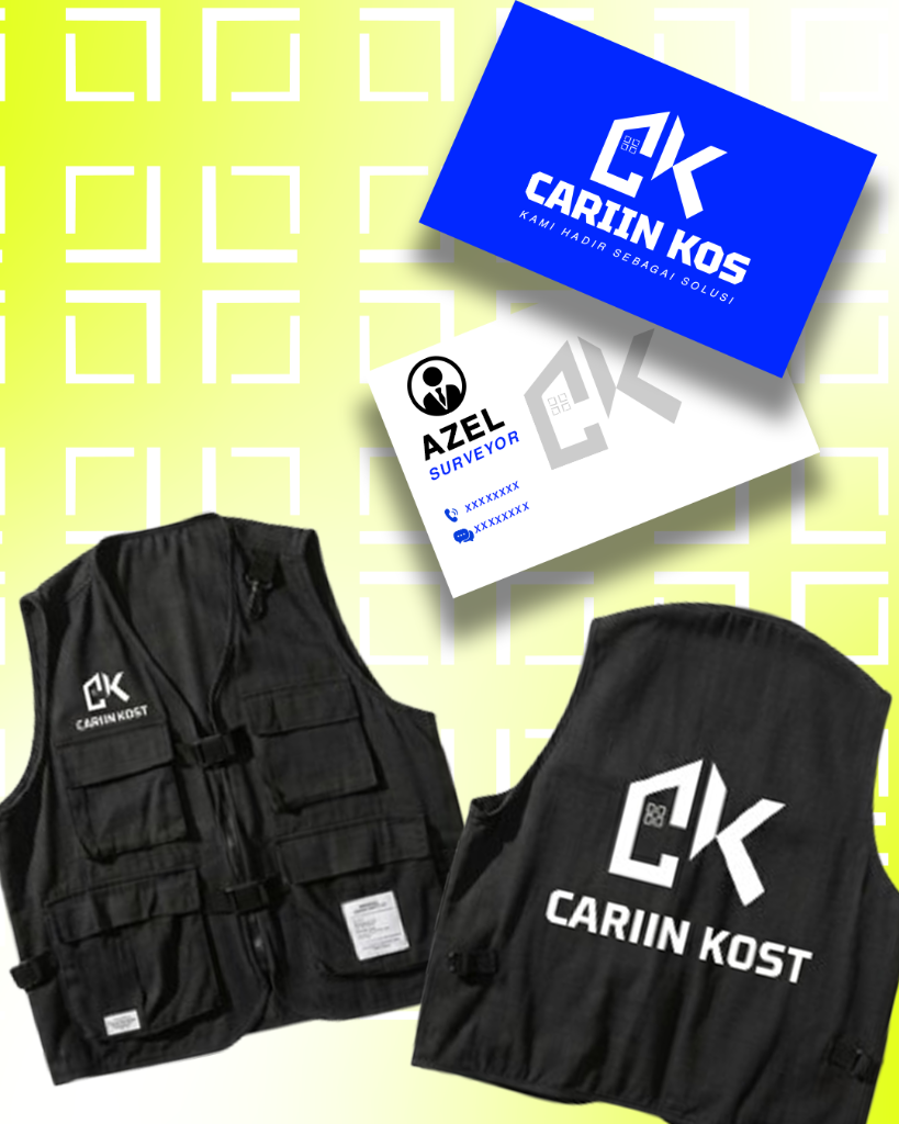 Mockup Rompi Surveyor dan Kartu Nama Cariin Kos