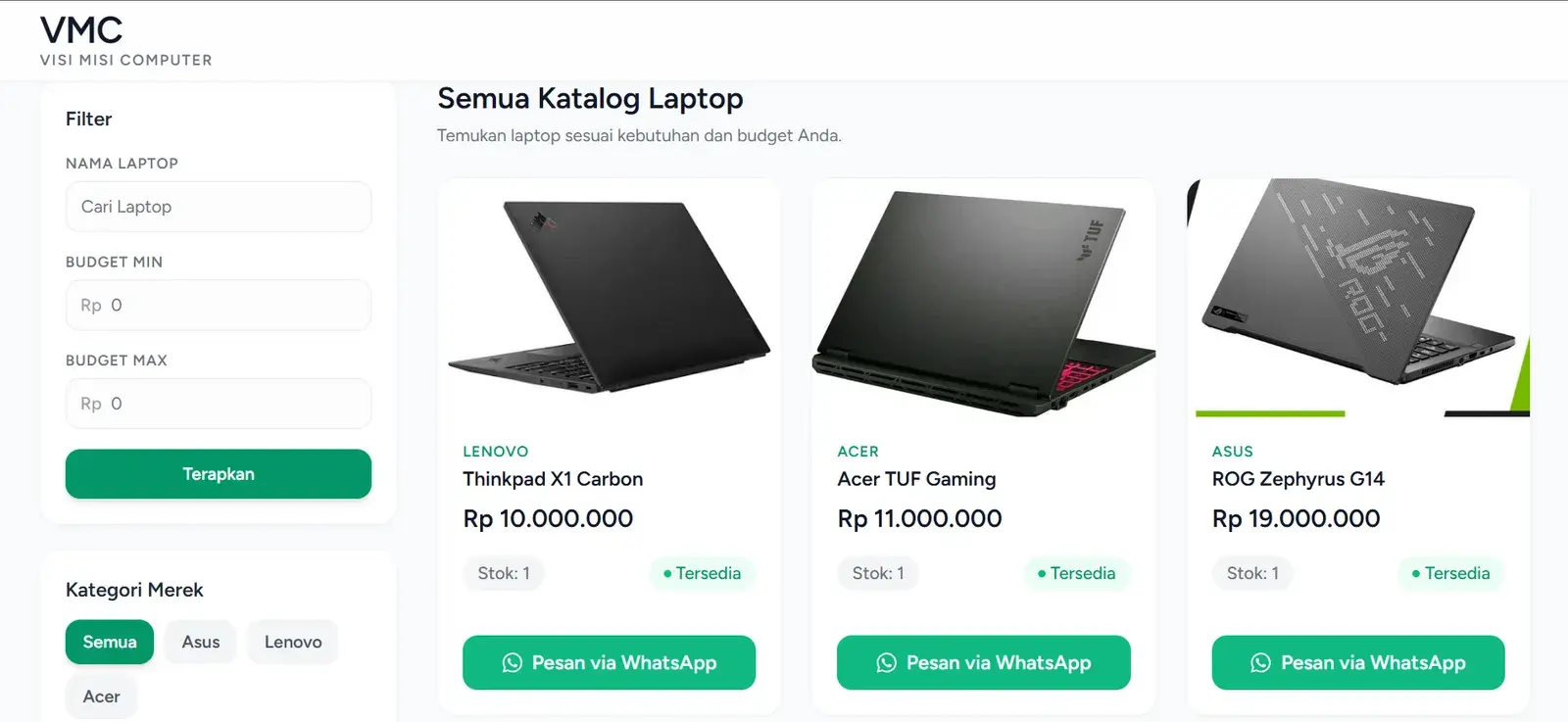 Transaksi pembelian Sistem Manajemen Inventori Laptop